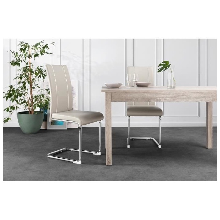 Lot de 2 chaises - Simili gris clair - Pieds en métal - L 44 x P 56 x