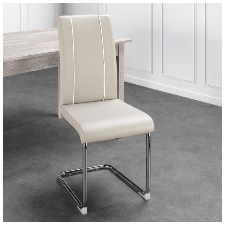 Lot de 2 chaises - Simili gris clair - Pieds en métal - L 44 x P 56 x