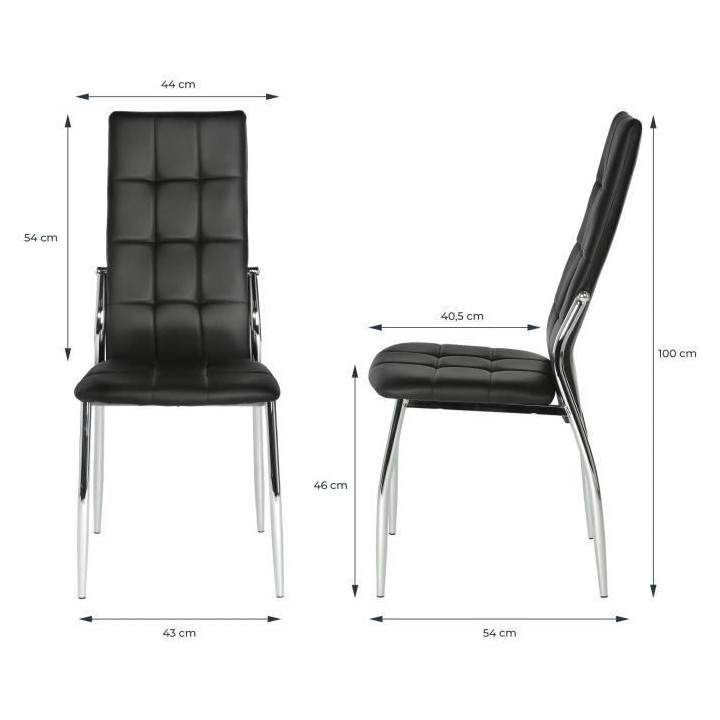 Lot de 2 chaises - Simili noir - L 44 x P 54 x H 100 cm - GEORGE