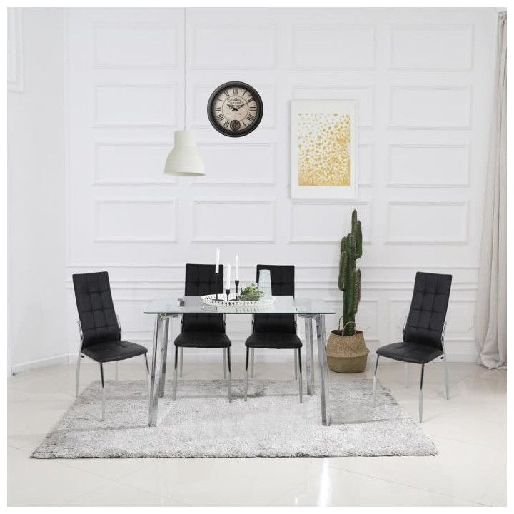 Lot de 4 chaises - Simili noir - L 44 x P 54 x H 100 cm - GEORGE