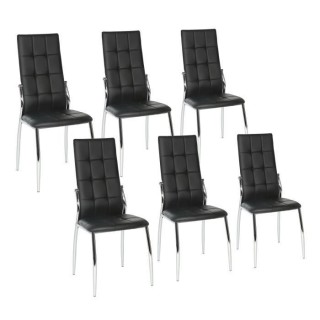 Lot de 6 chaises - Simili noir - L 44 x P 54 x H 100 cm - GEORGE