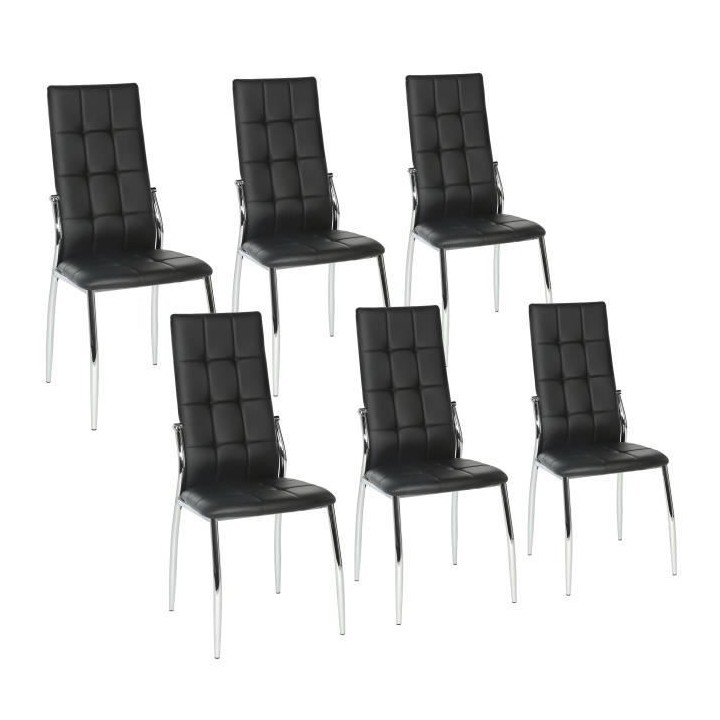 Lot de 6 chaises - Simili noir - L 44 x P 54 x H 100 cm - GEORGE