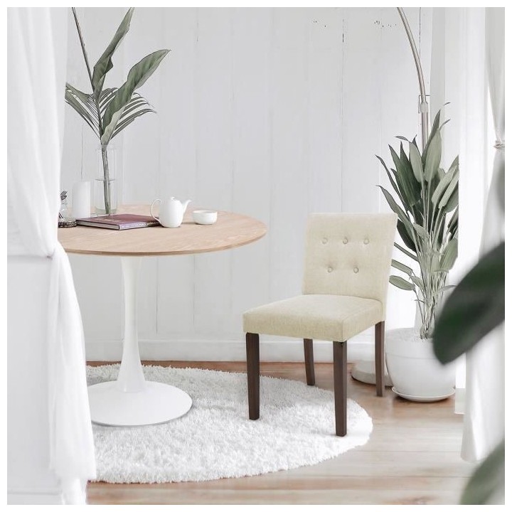 Chaise en tissu Beige et bois marron - L 47 x P 58 x H 84 cm - HANSON