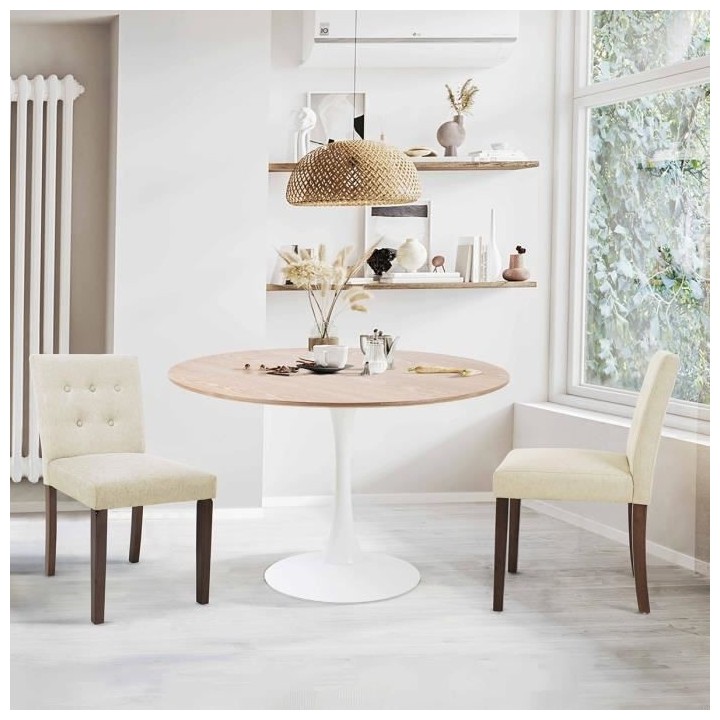 Lot de 2 Chaises en tissu Beige et bois marron - L 47 x P 58 x H 84 cm