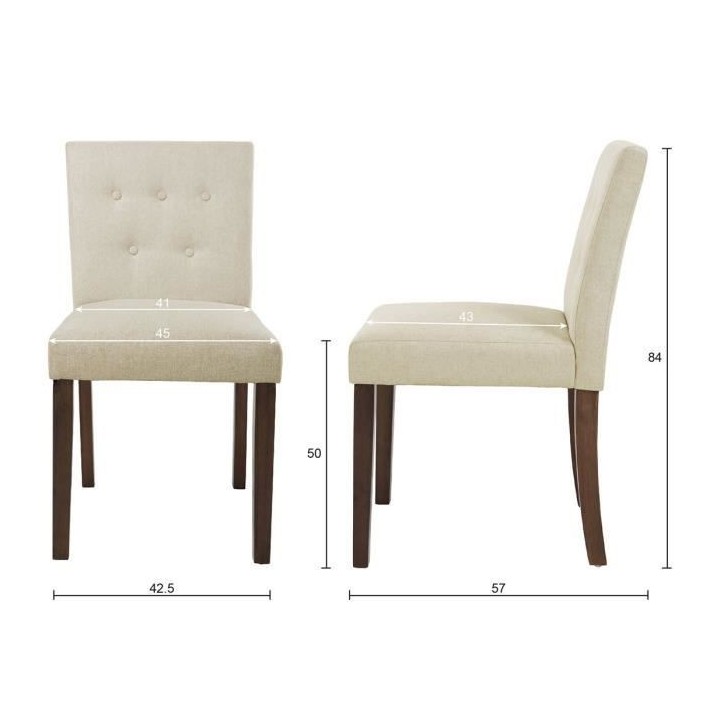 Lot de 2 Chaises en tissu Beige et bois marron - L 47 x P 58 x H 84 cm