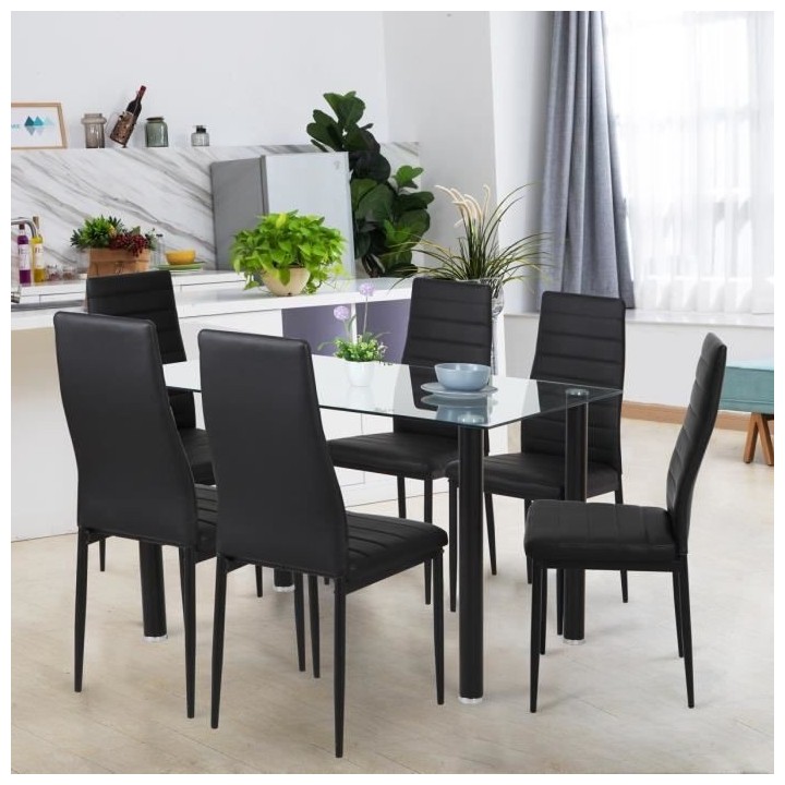 Lot de 6 chaises - Simili noir - L 42 x P 49 x H 97 cm - JIM