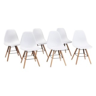 Lot de 6 chaises blanc pieds bois - L 47 x P 52 x H 83 cm - OLAF