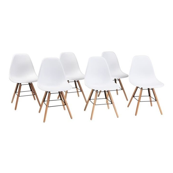 Lot de 6 chaises blanc pieds bois - L 47 x P 52 x H 83 cm - OLAF