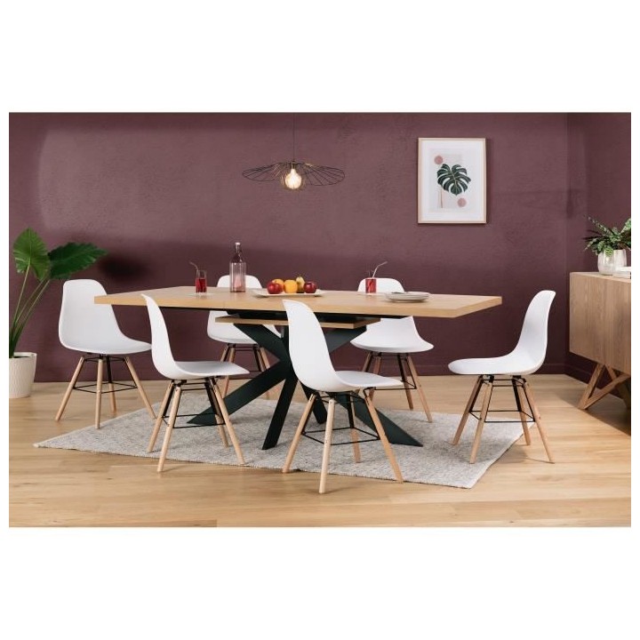 Lot de 6 chaises blanc pieds bois - L 47 x P 52 x H 83 cm - OLAF