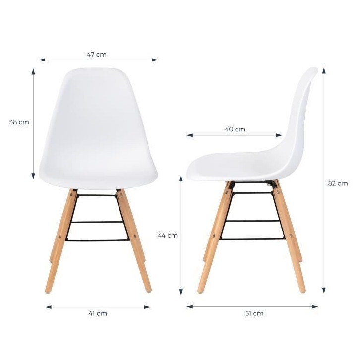 Lot de 6 chaises blanc pieds bois - L 47 x P 52 x H 83 cm - OLAF