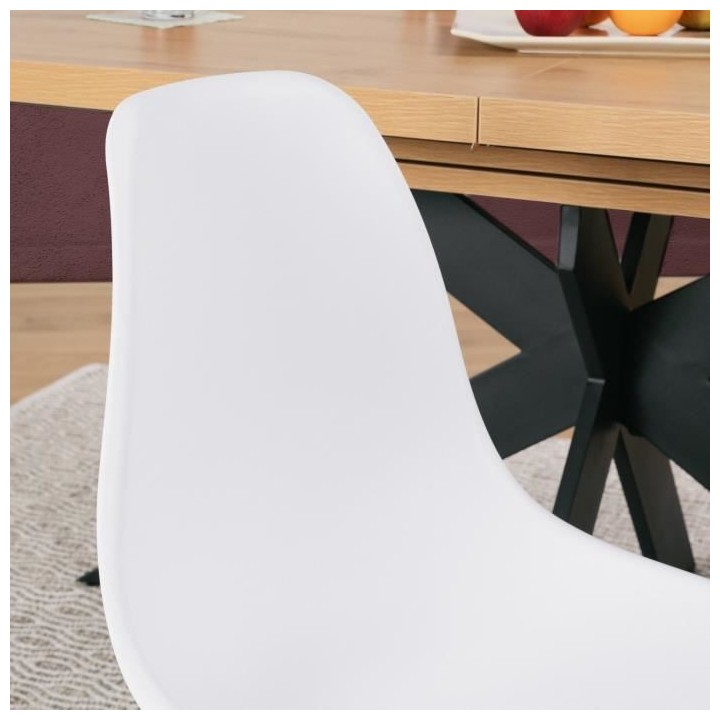 Lot de 6 chaises blanc pieds bois - L 47 x P 52 x H 83 cm - OLAF