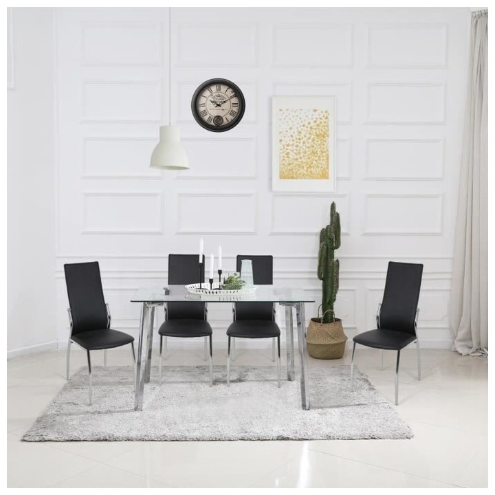 Lot de 4 chaises - Simili noir - L 44 x P 54 x H 100 cm - PHIL