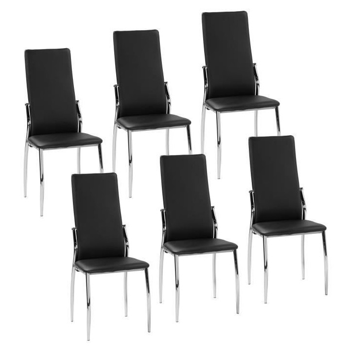 Lot de 6 chaises - Simili noir - L 44 x P 54 x H 100 cm - PHIL