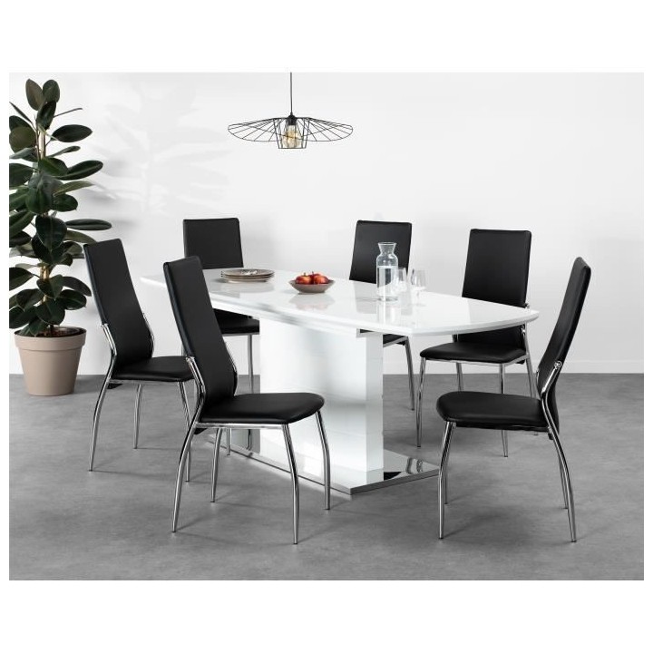 Lot de 6 chaises - Simili noir - L 44 x P 54 x H 100 cm - PHIL