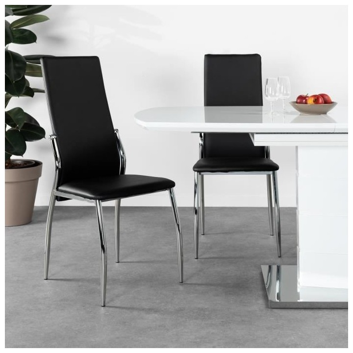 Lot de 6 chaises - Simili noir - L 44 x P 54 x H 100 cm - PHIL