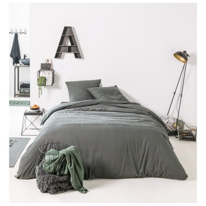 TODAY Parure de couette coton Sieste 220 x 240 cm - Gris foncé TODAY