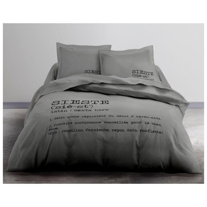 TODAY Parure de couette coton Sieste 220 x 240 cm - Gris foncé TODAY