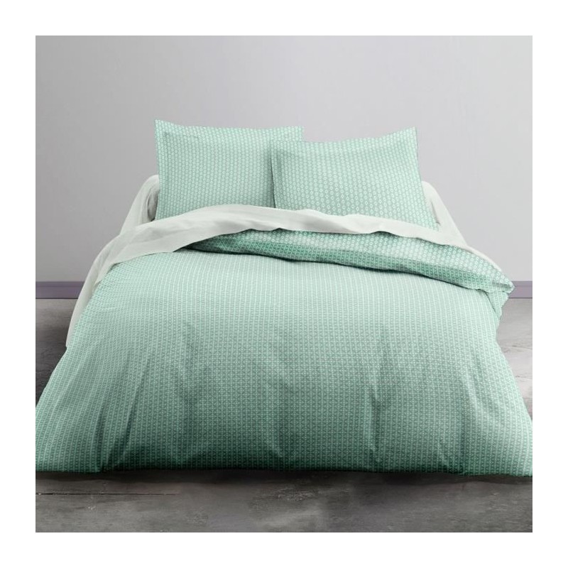 TODAY Parure de lit Scandi - 1 housse de couette 240 x 260 cm + 2 Taies d'Oreiller 63 x 63 cm - 100% Coton 57 Fils - Vert TODAY