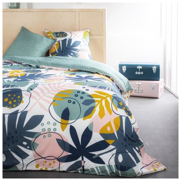 Parure de lit Sunshine - 2 personnes - 220 x 240 cm - 100% coton - Ble