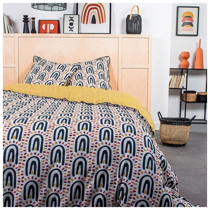 TODAY Parure de lit 2 personnes - 220 x 240 cm - Coton imprime jaune E