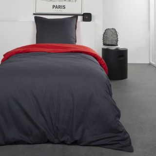 TODAY Parure de lit Coton 1 personne - 140x200 cm - Bicolore Gris et R