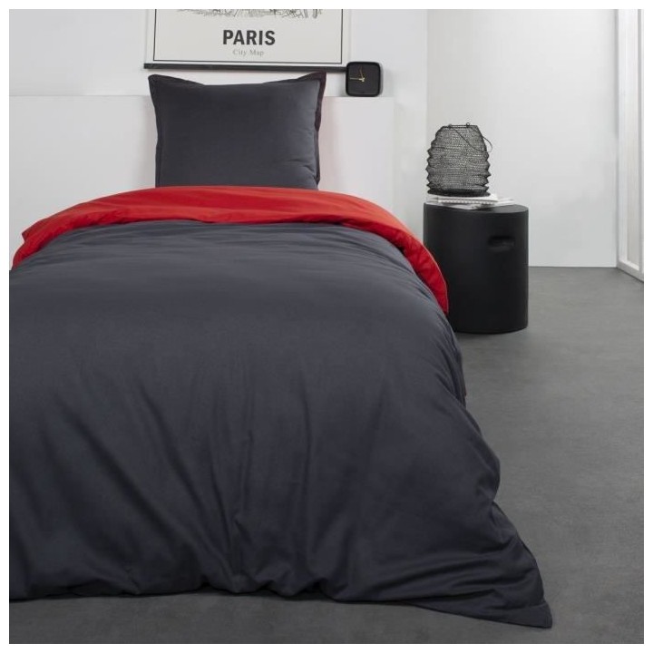 TODAY Parure de lit Coton 1 personne - 140x200 cm - Bicolore Gris et R
