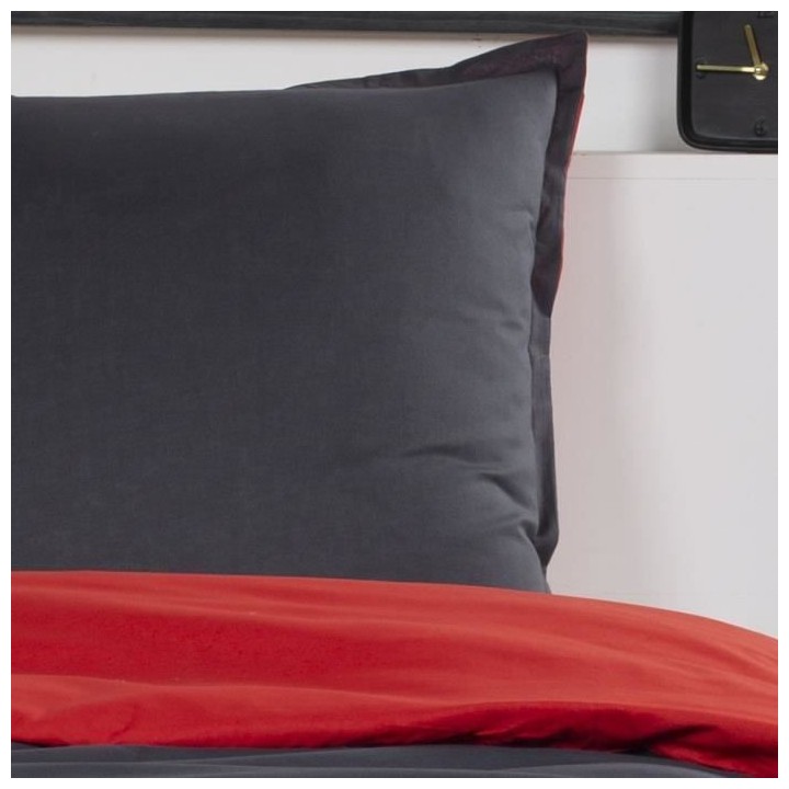 TODAY Parure de lit Coton 1 personne - 140x200 cm - Bicolore Gris et R