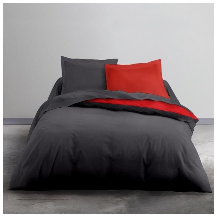TODAY Parure de lit Coton 1 personne - 140x200 cm - Bicolore Gris et R