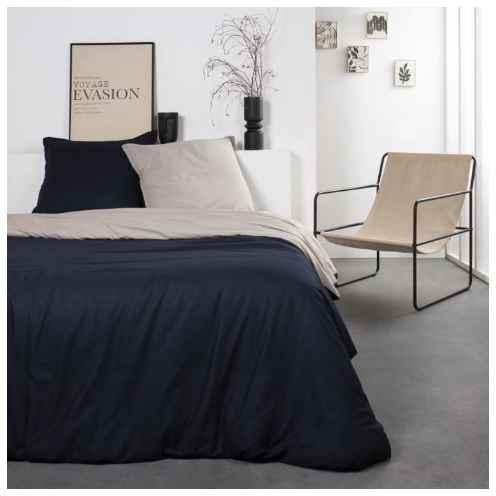 TODAY Parure de lit Coton 2 personnes - 240x260 cm - Bicolore Bleu et