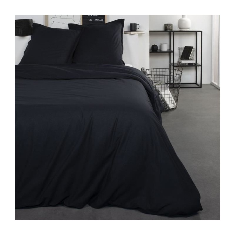 TODAY Parure de lit Coton Sacha - 2 personnes - 220 x 240 cm - Uni Noir