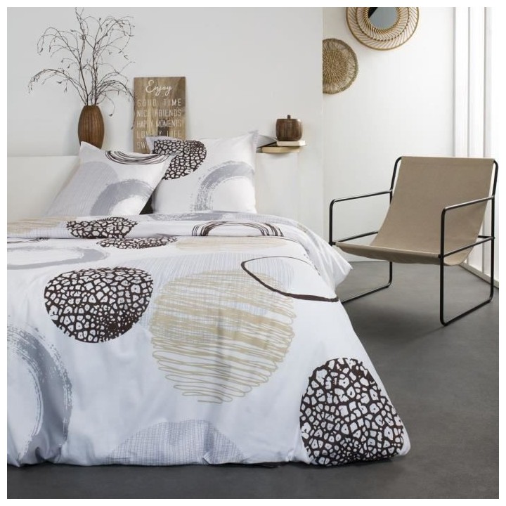 TODAY Parure de lit Coton 2 personnes - 220x240 cm - Imprimé Blanc Ax