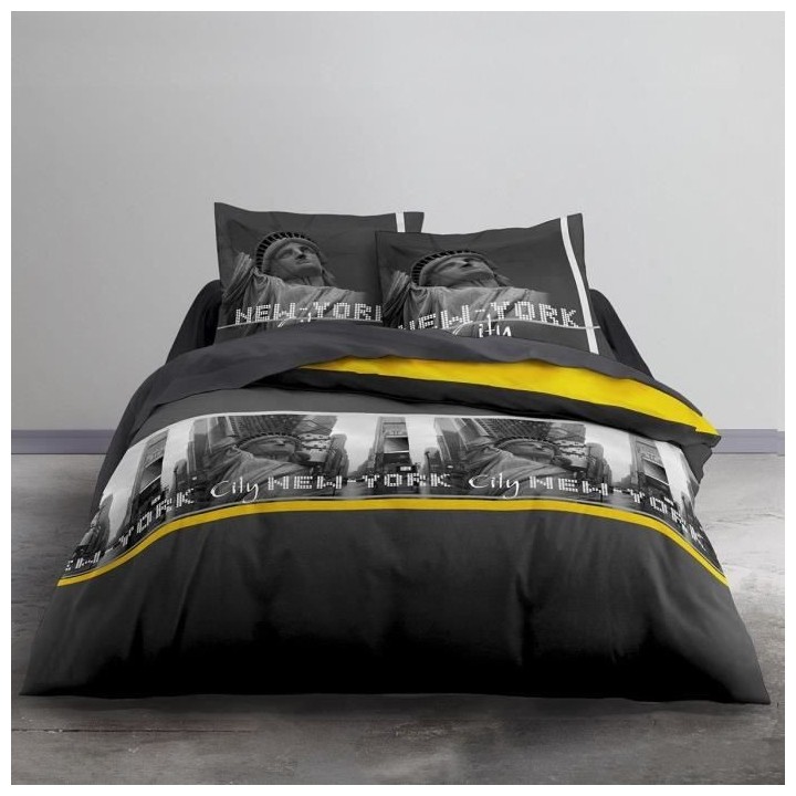 TODAY Parure de lit Coton 1 personne - 140x200 cm - Imprimé Jaune Ale