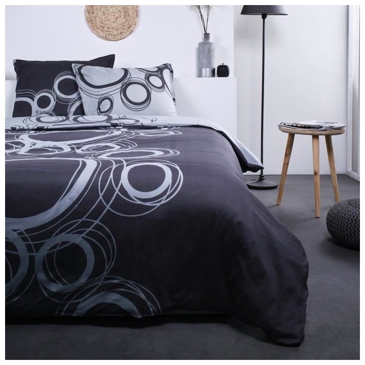 TODAY Parure de lit Coton 2 personnes - 200x200 cm - Imprimé Gris Tom