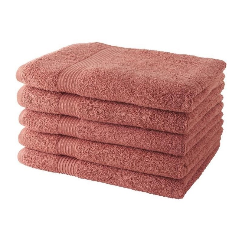 TODAY Lot de 5 Draps de Bain 100 % coton - 70x130 cm - Terracotta