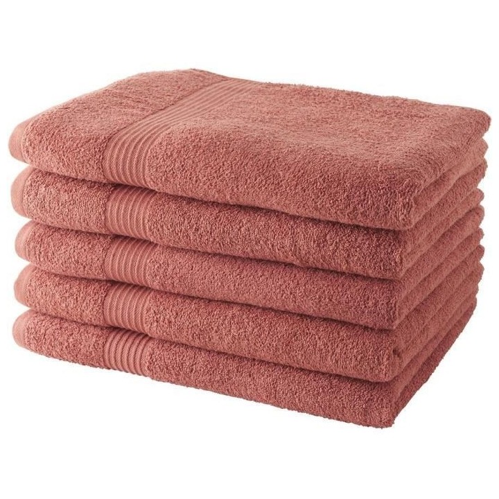 TODAY Lot de 5 Draps de Bain 100 % coton - 70x130 cm - Terracotta