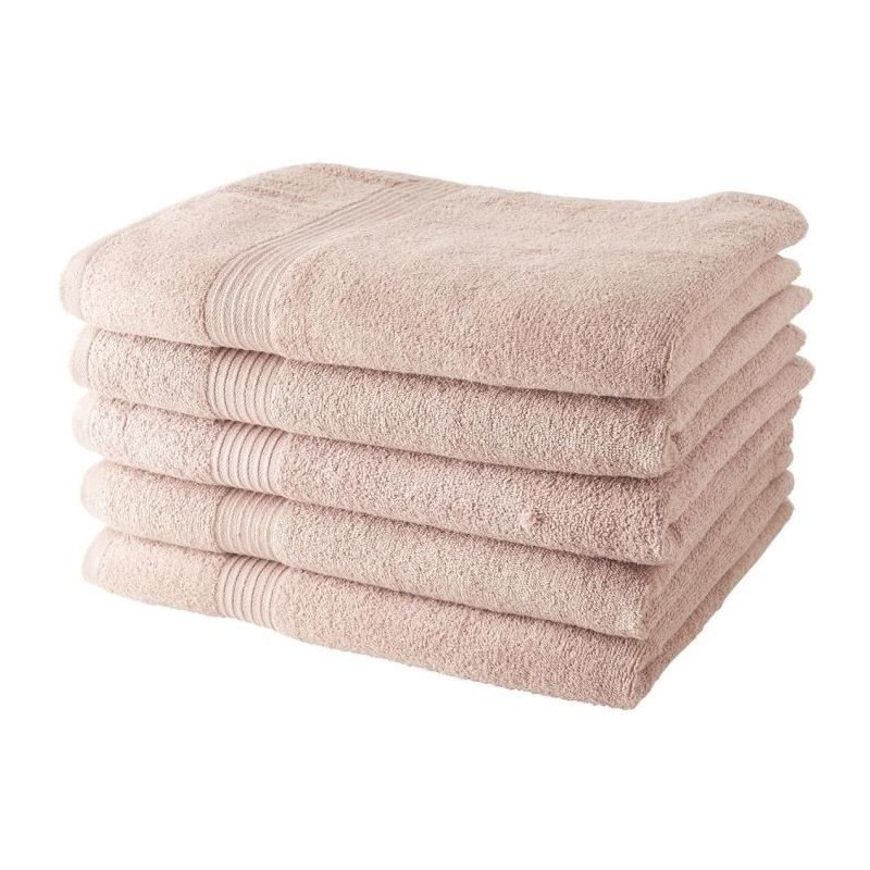 TODAY Lot de 5 Draps de Bain 100 % coton - 70x130 cm - Rose des sables