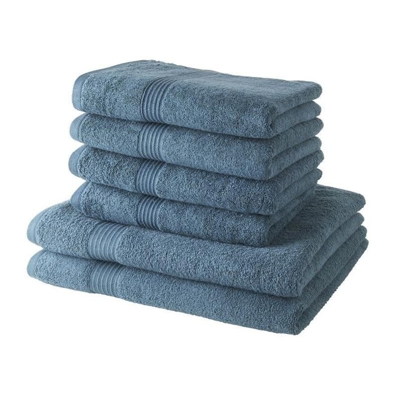 TODAY Lot de 4 Serviettes de Bain 50x100 cm + 2 Draps de Bain 70x130 cm 100% coton Paon