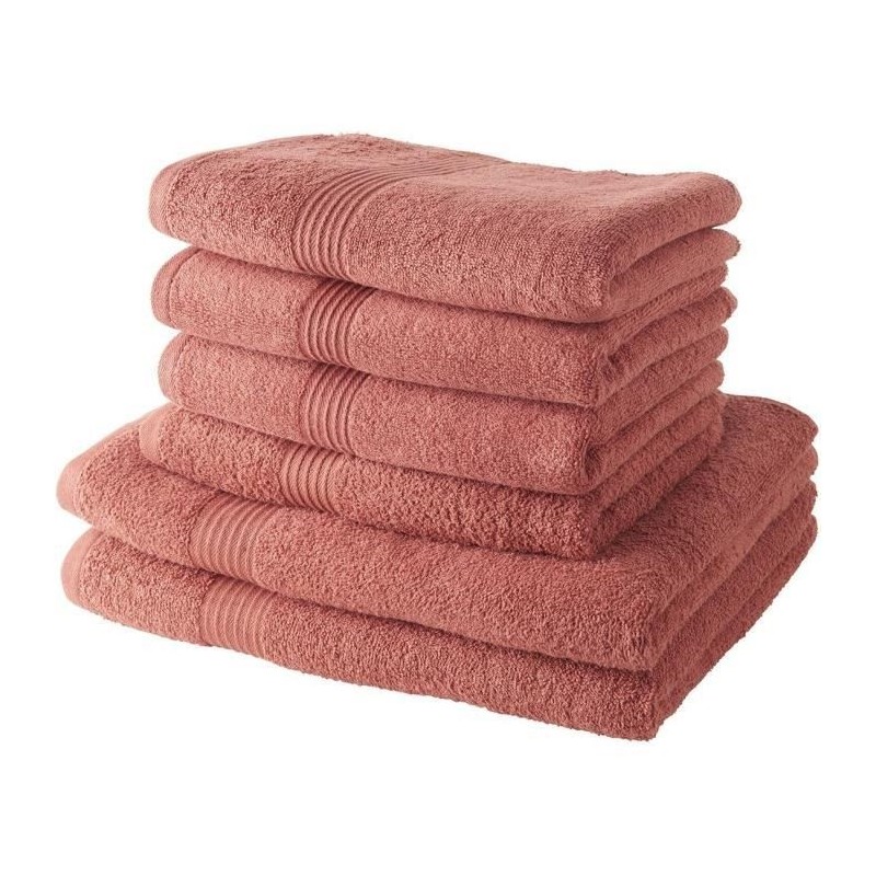 TODAY Lot de 4 Serviettes de Bain 50x100 cm + 2 Draps de Bain 70x130 cm 100% coton Terracotta