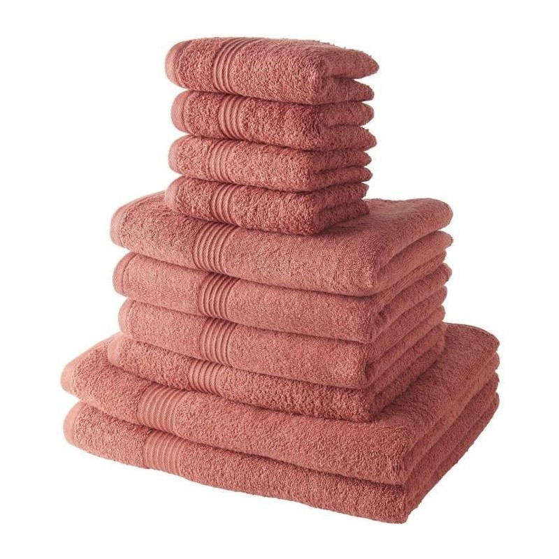 TODAY Lot de 4 Serviettes Invité 30x50 cm + 4 Serviettes de Bain 50x100 cm + 2 Draps de Bain 70x130 cm 100% coton Terracotta