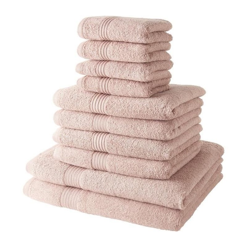 TODAY Lot de 4 Serviettes Invité 30x50 cm + 4 Serviettes de Bain 50x100 cm + 2 Draps de Bain 70x130 cm 100% coton - Rose des sa