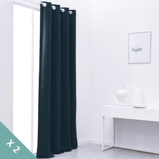 TODAY Lot de 2 rideaux occultants uni Essential - Bleu paon - 140 x 24