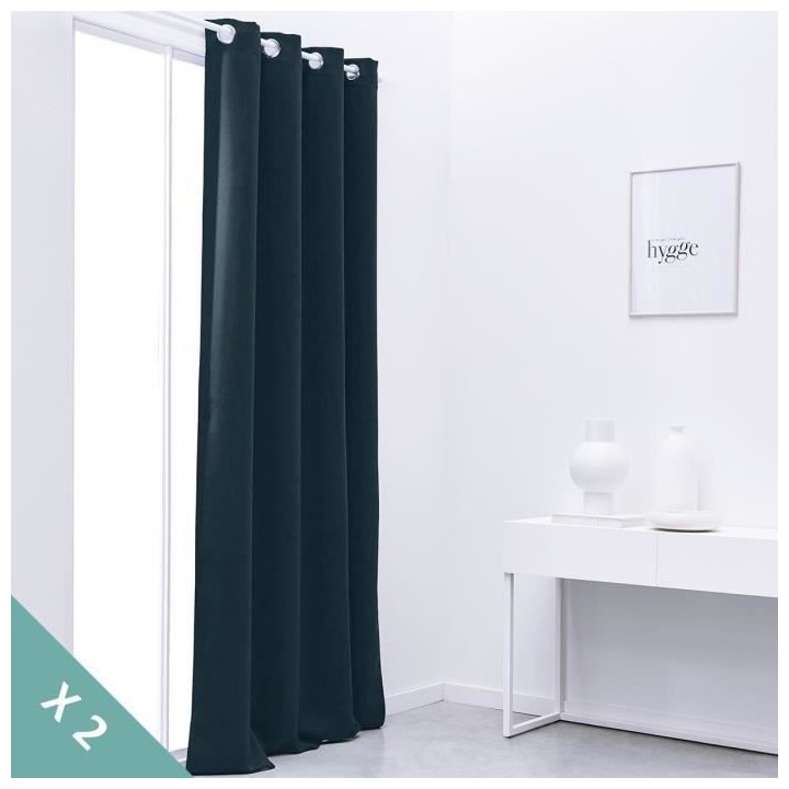 TODAY Lot de 2 rideaux occultants uni Essential - Bleu paon - 140 x 24