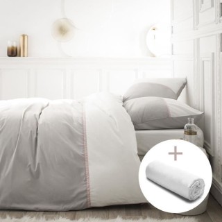 TODAY Parure de lit Gabin - 220 x 240 cm - Percale Gris clair + Drap h