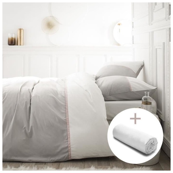 TODAY Parure de lit Gabin - 220 x 240 cm - Percale Gris clair + Drap h