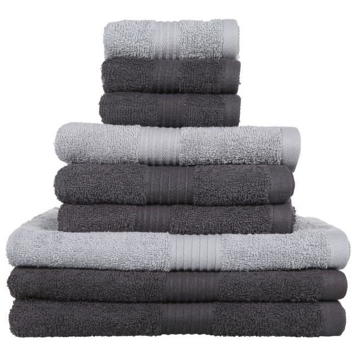 Lot de 9 serviettes de bain ESSENTIAL - 100% Coton - 50 / 90 / 130 cm