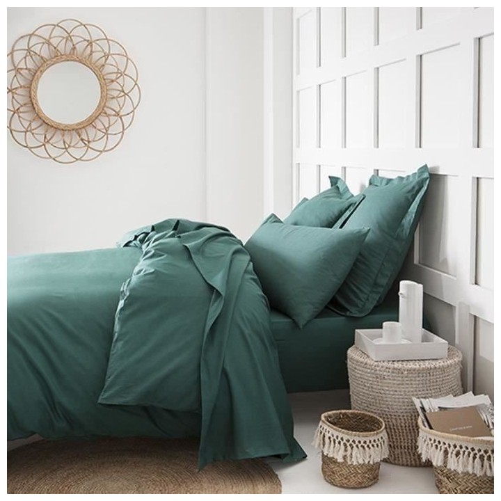 TODAY Drap plat 100% coton - 240x300 cm - Vert émeraude TODAY