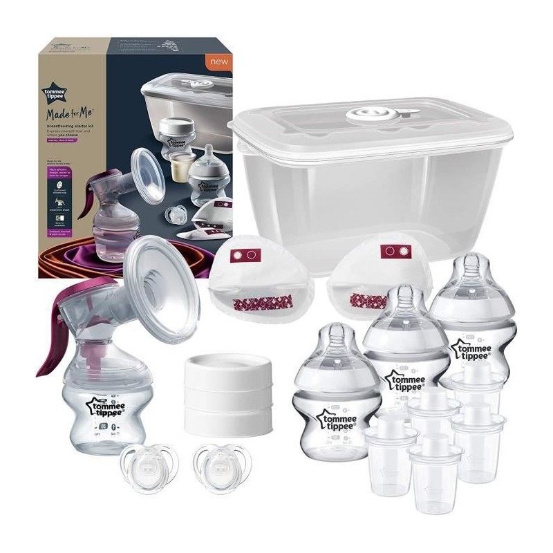 TOMMEE TIPPEE Starter Kit Allaitement Manuel Made for Me, tire-lait manuel et accessoires d'allaitement