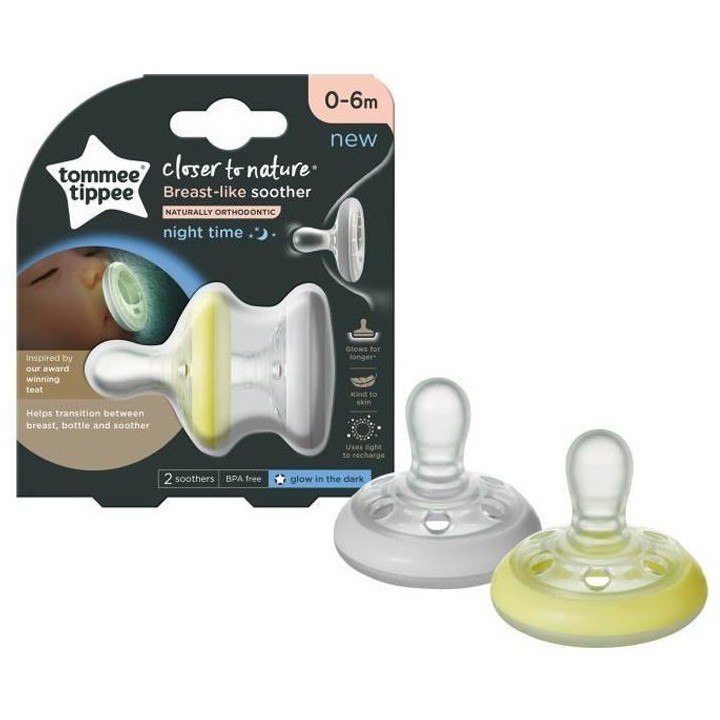 Tommee Tippee Sucette Closer to Nature Nuit Fluorescente 0-6m Lot de 2