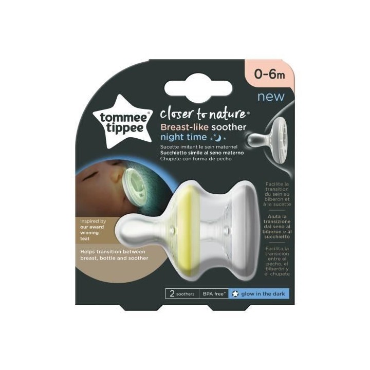 Tommee Tippee Sucette Closer to Nature Nuit Fluorescente 0-6m Lot de 2
