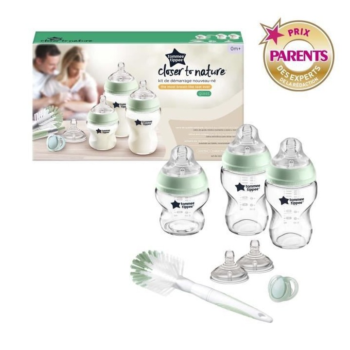 TOMMEE TIPPEE Biberon Kit Naissance en Verre Closer to Nature, vert sa